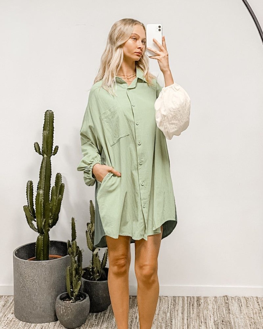 Dresses And Playsuits Paper Heart | Mash Up Shirtdress Green