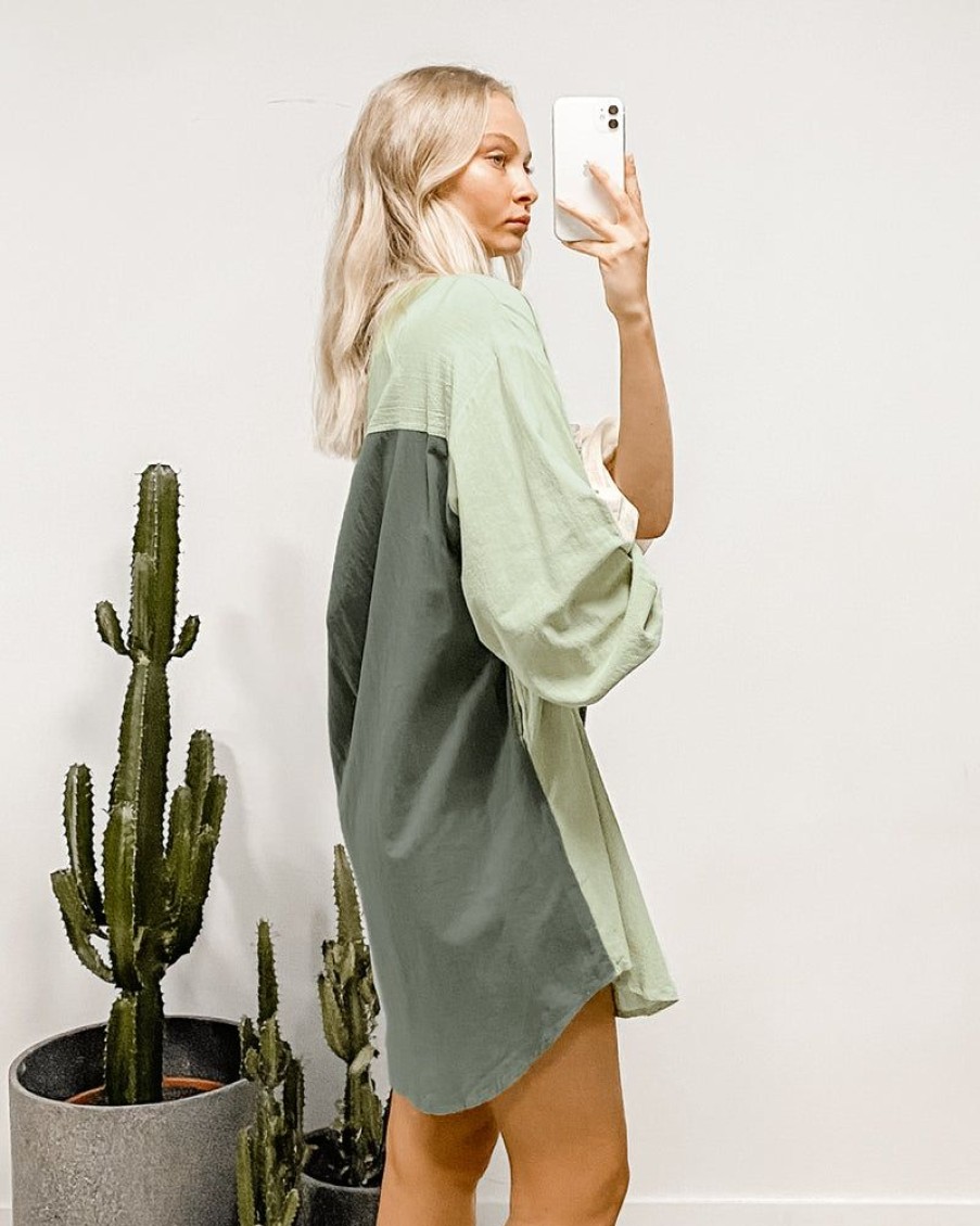 Dresses And Playsuits Paper Heart | Mash Up Shirtdress Green