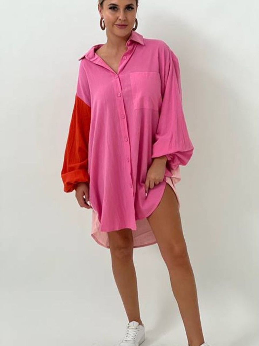 Tops Paper Heart | Mash Up Shirtdress Pink