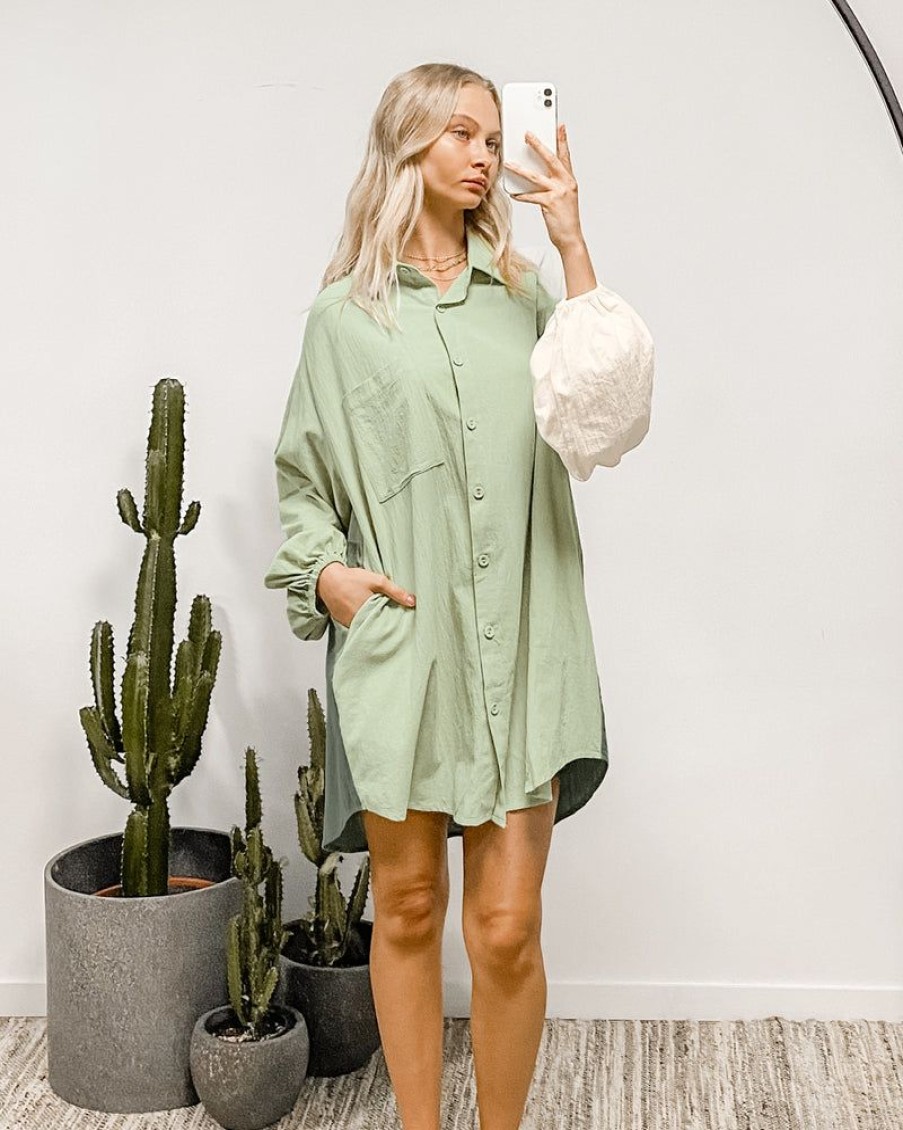 Tops Paper Heart | Mash Up Shirtdress Green